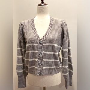 no comment, Sz XL, Gray & White, Stripped Cropped Cardigan - NWT